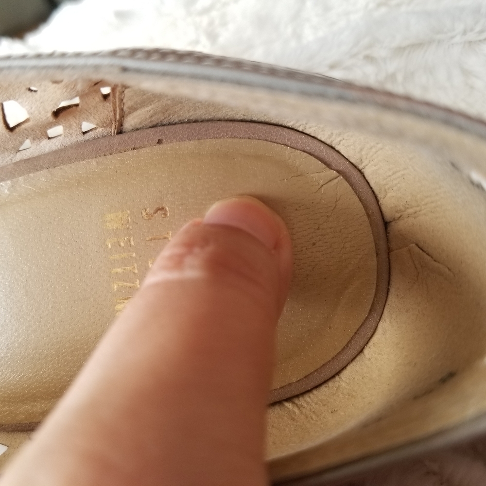 Stuart Weitzman Platform Gold Lattice Heels 8.5m - image 3